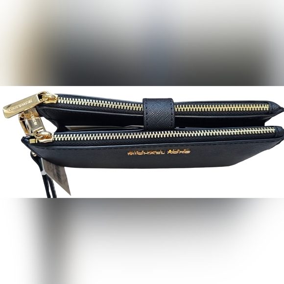 Michael Kors Black Jet Set Travel, LG Double Zip Wristlet Leather, New With Tags - Picture 3 of 13